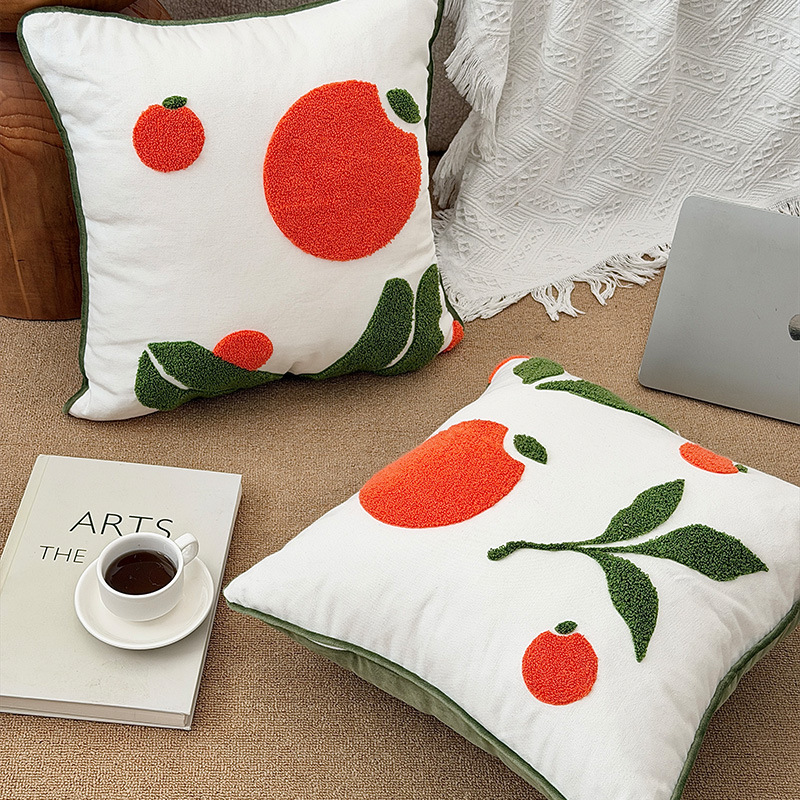 北欧田园风帆布毛巾绣抱枕套纯棉刺绣花草客厅沙发抱枕床头靠垫