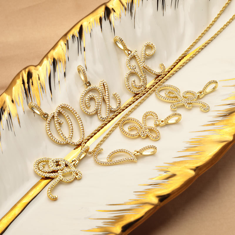 European and American hip-hop pendants, cursive and flower-style English letter pendants, niche style, zircon inlaid, nightclub dance necklace wholesale Application Scenario