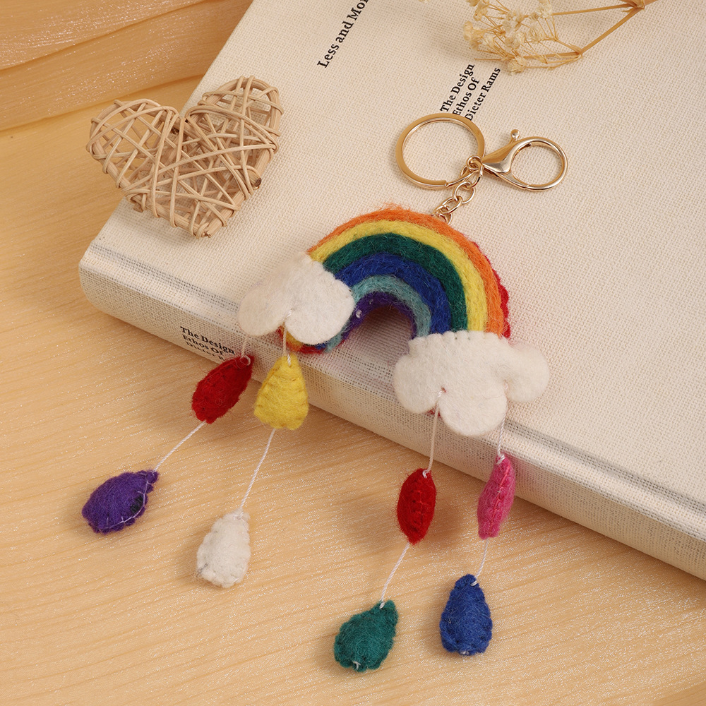 Rainbow handmade wool felt pendants, Nepalese wool felt wind chimes, creative bag pendants, cute pendants wholesale Specification image