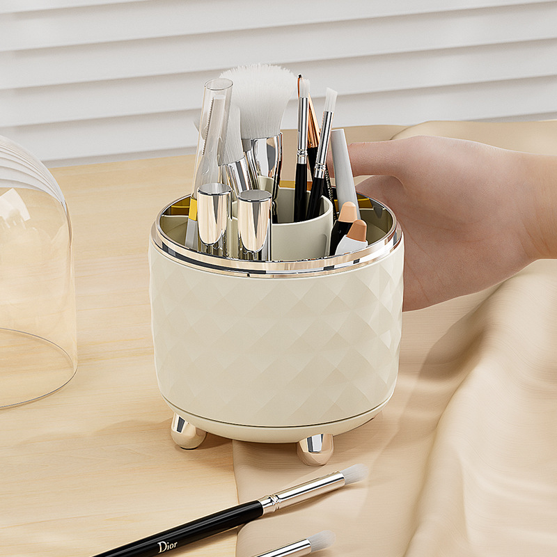 Makeup brush storage box, rotating desktop, cosmetics and lipstick storage, dressing table, compartmentalized dust-proof storage cylinder, shelf Specification image