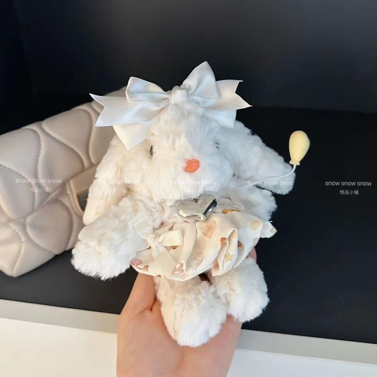 Ear-hanging rabbit plush toy keychain pendant, rabbit couple schoolbag small hanging decoration, birthday gift, claw machine doll details Picture