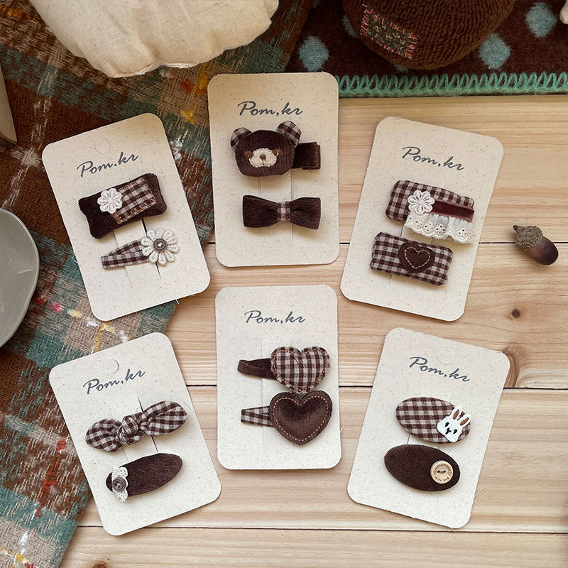 New Korean cartoon rabbit children's hairpin fabric, cute bear check pattern, sweet and girlish bangs side clip, bb clip details Picture