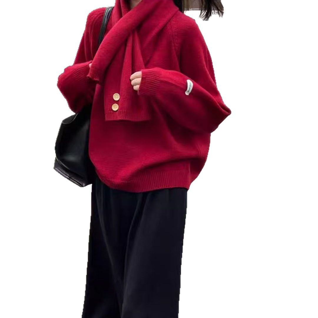 Dai Jiawen's new Korean-style round-neck versatile scarf, knitted sweater, loose long-sleeved top for women Item Picture