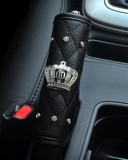 Car seat belt, shoulder guard, manual and automatic gear shift cover, handbrake protection cover, diamond-encrusted crown steering wheel cover accessories Item Picture