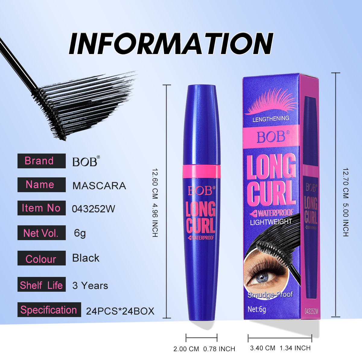 Cross-border bob Thickening and curling mascara is waterproof, long-lasting and does not smudge eyelashes, shaping and enlarging the eyes. It is a best-selling beauty product Item Picture