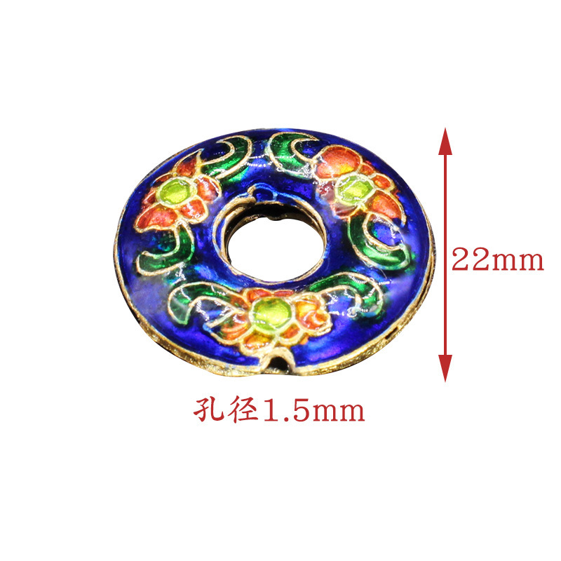 Traditional high-temperature enamel mechanism silver-blue ancient-style jewelry accessory, back cloud partition bead cloisonne 22mm peace pendant Item Picture