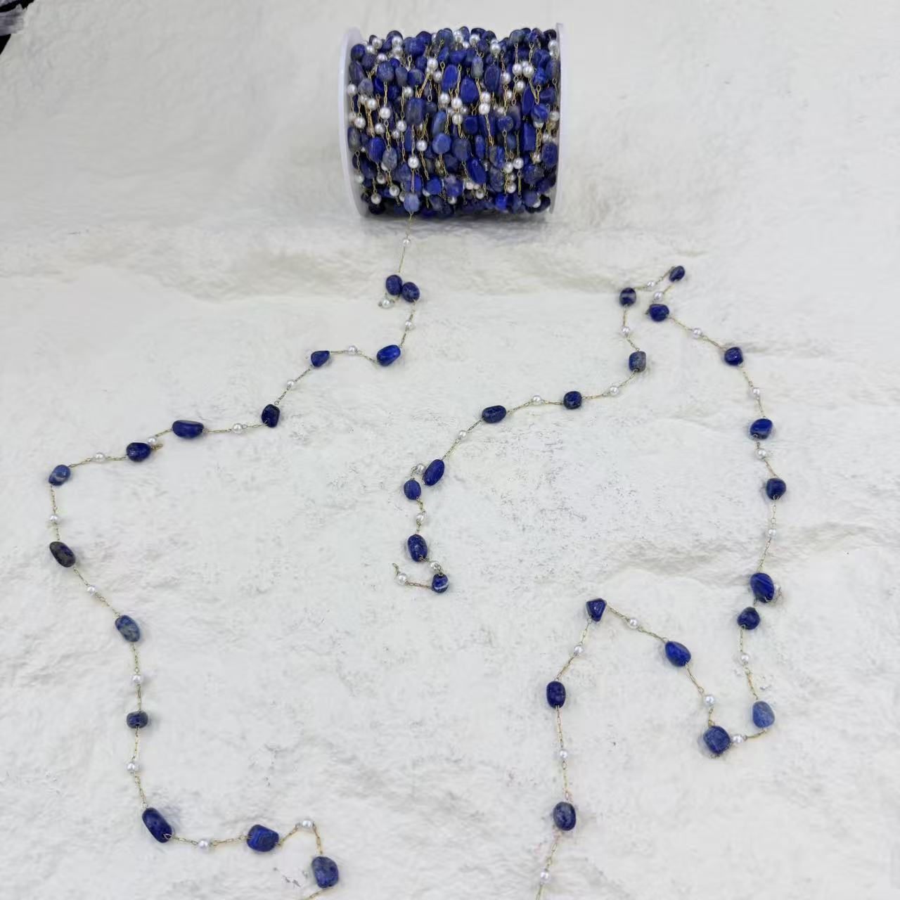 Crossover nuevo lapislázuli con forma cadena de perlas cadena semiacabada collar pulsera hecho a mano accesorios venta al por mayor Specification image