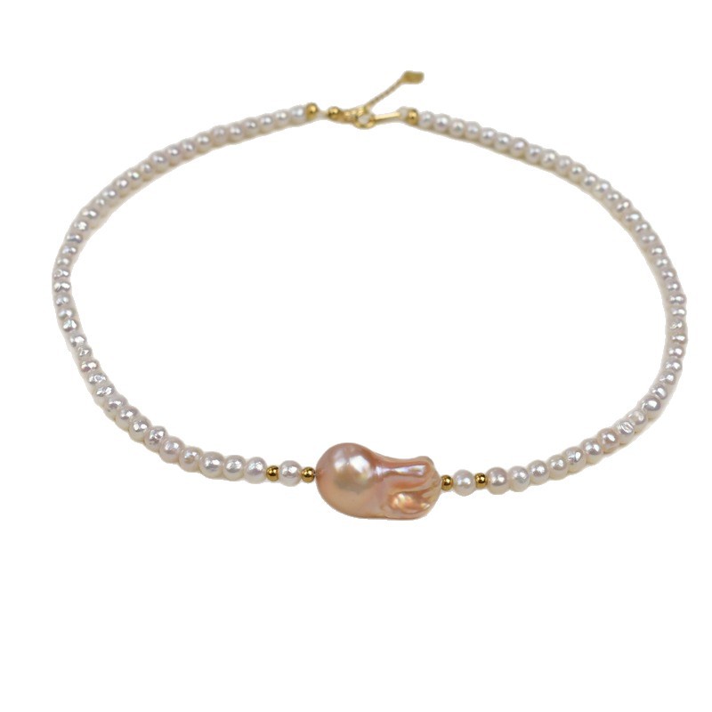 Natural rice-grain freshwater pearl necklace for women, light luxury, niche design, high-end Baroque pendant, neckchain, bone chain Item Picture