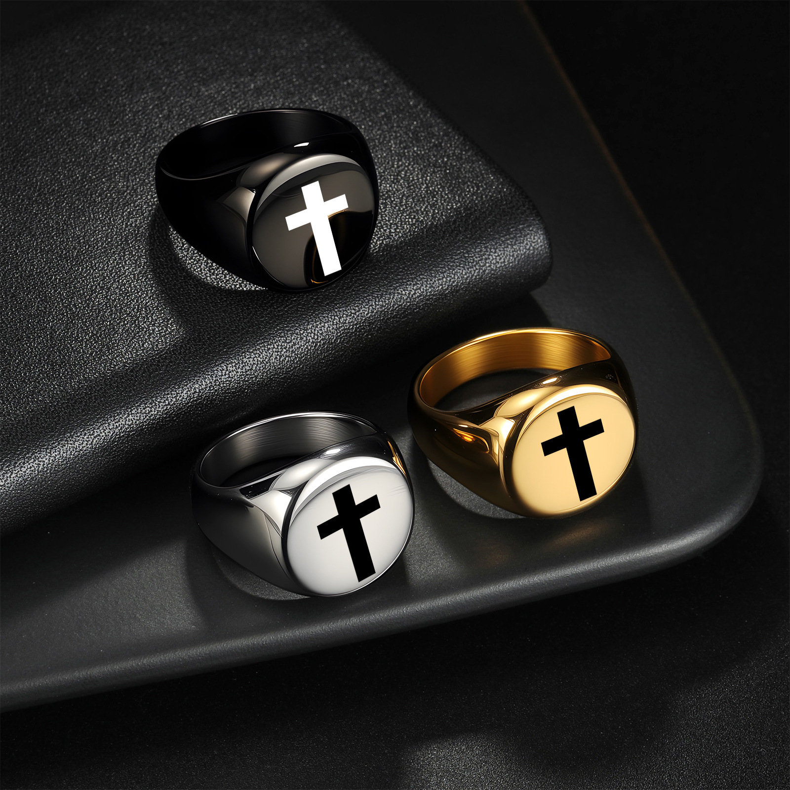 304 stainless steel ring, personalized punk seal design jewelry, hip-hop cross ring, cross-border European and American jewelry details Picture