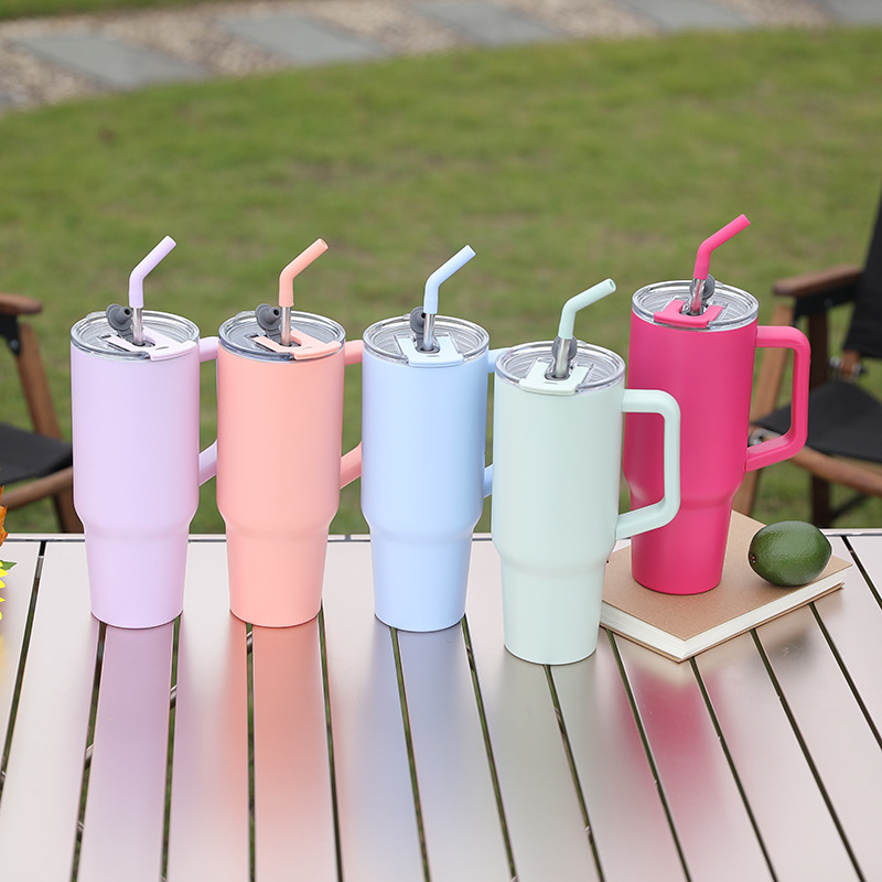 新款跨境40oz双层冰霸杯防漏不锈钢保温杯带吸管便携直饮口汽车杯细节图