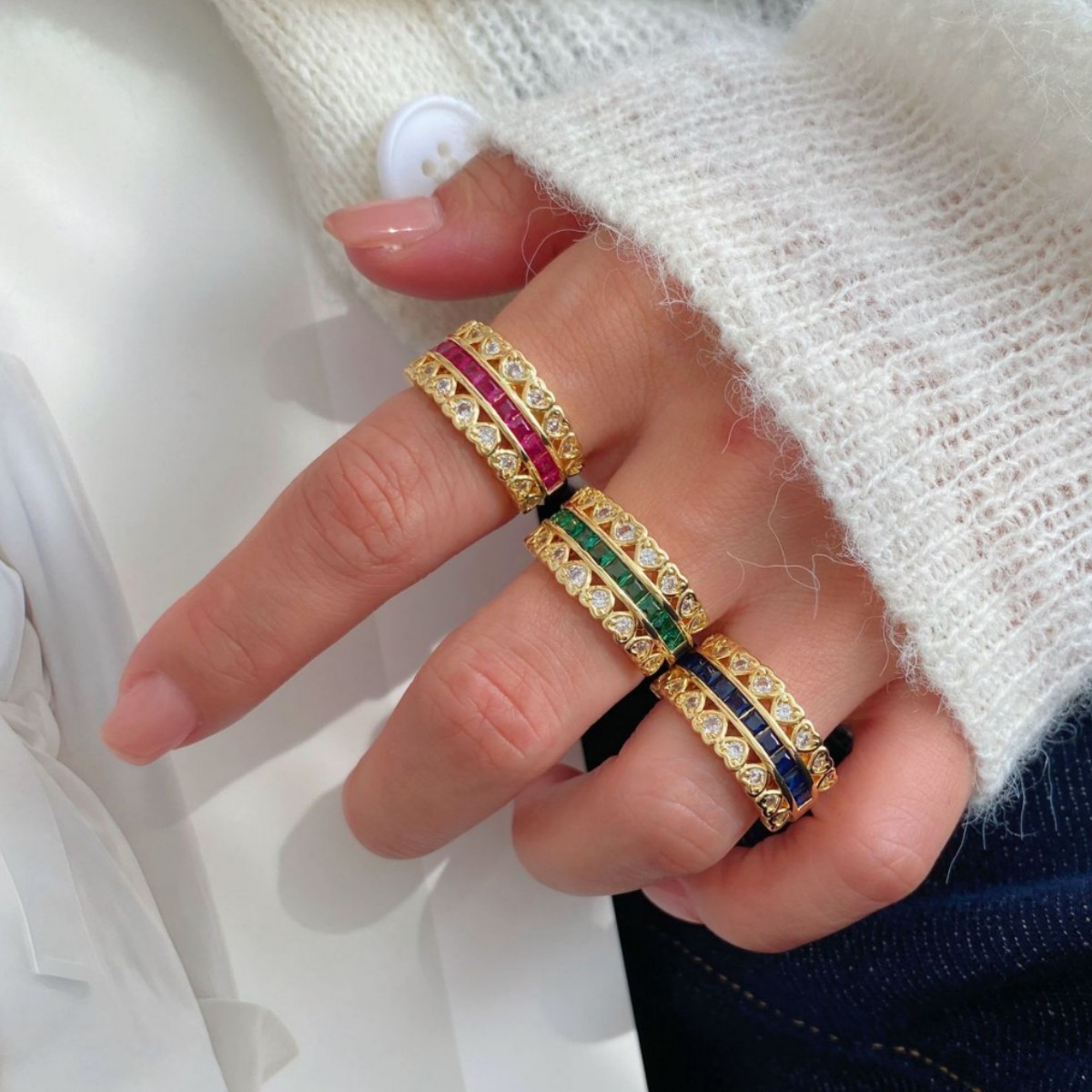 New Year ~ vintage diamond-lined heart ring, French retro, high-end, light luxury autumn and winter ring full figure
