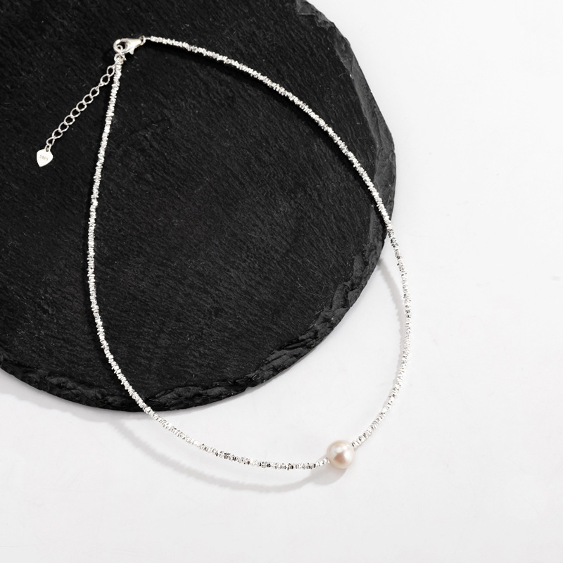 柏伶饰品 新款纯银项链小众轻奢天然珍珠项链简约碎银子项链925银
