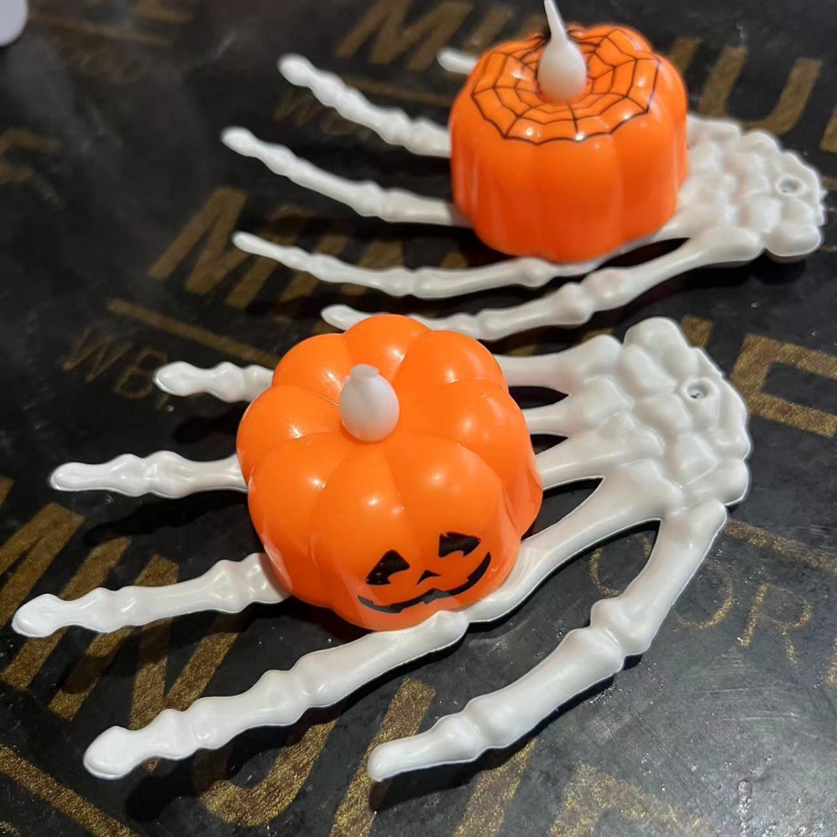 万圣节南瓜蜡烛骷髅手儿童首饰玩具戒指芭比手链