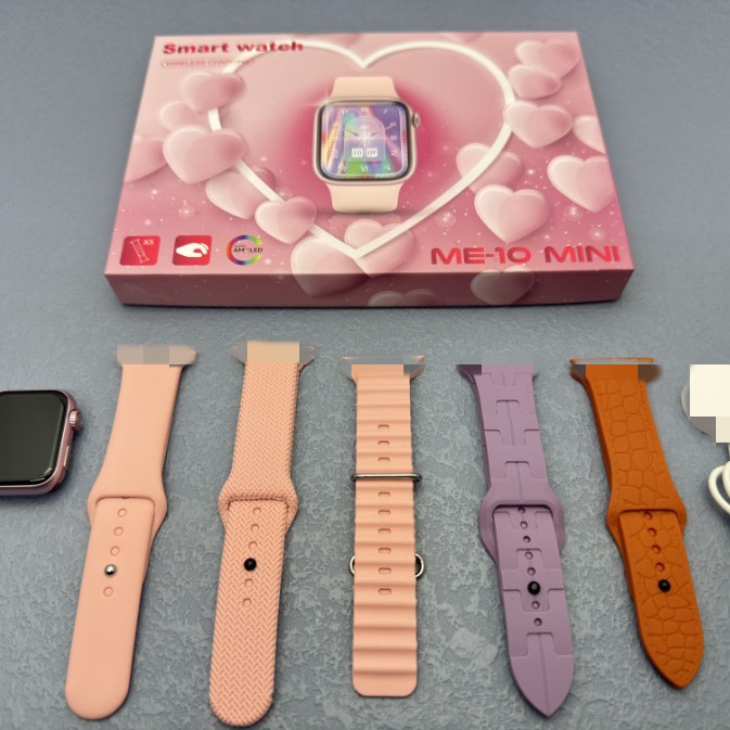 Pink packaging box, multi-functional children's smartwatch, smart bracelet, sports monitoring, health tracking, multiple interchangeable watch straps