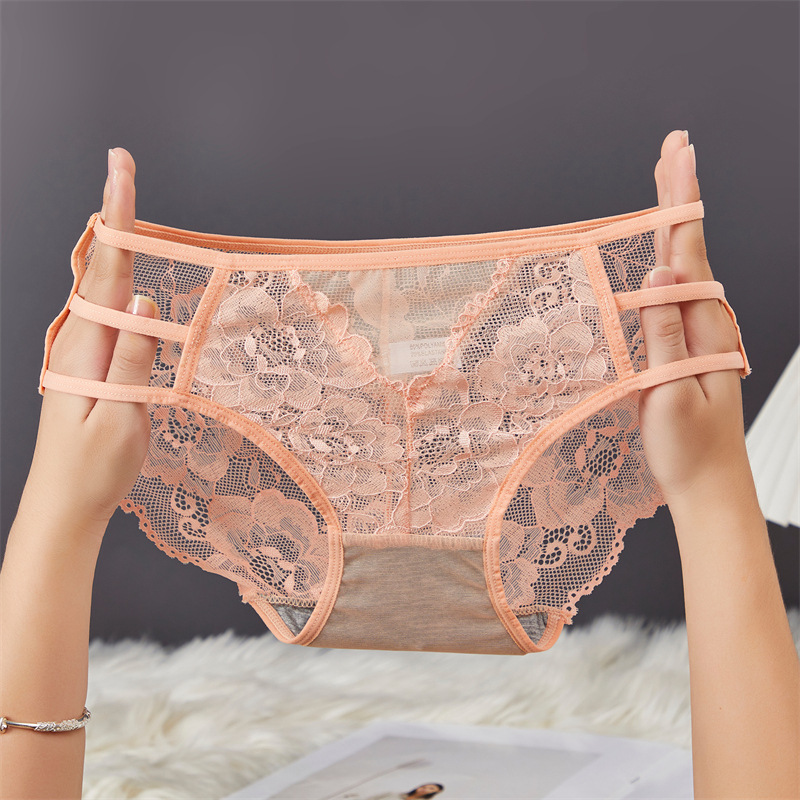 New fashionable and sexy women's lace underwear with hollowed-out design, comfortable, soft, breathable, low-waisted and high-elastic underwear for women 17578