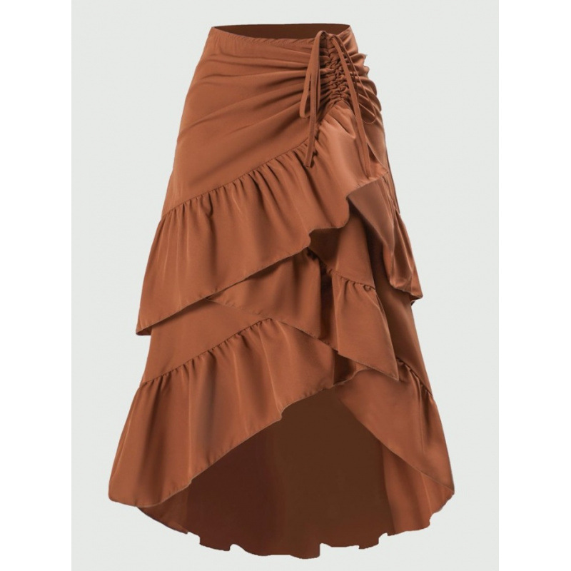 The 2026 summer new style elegant high-waisted, slimming, ruffled hem solid color skirt is in stock