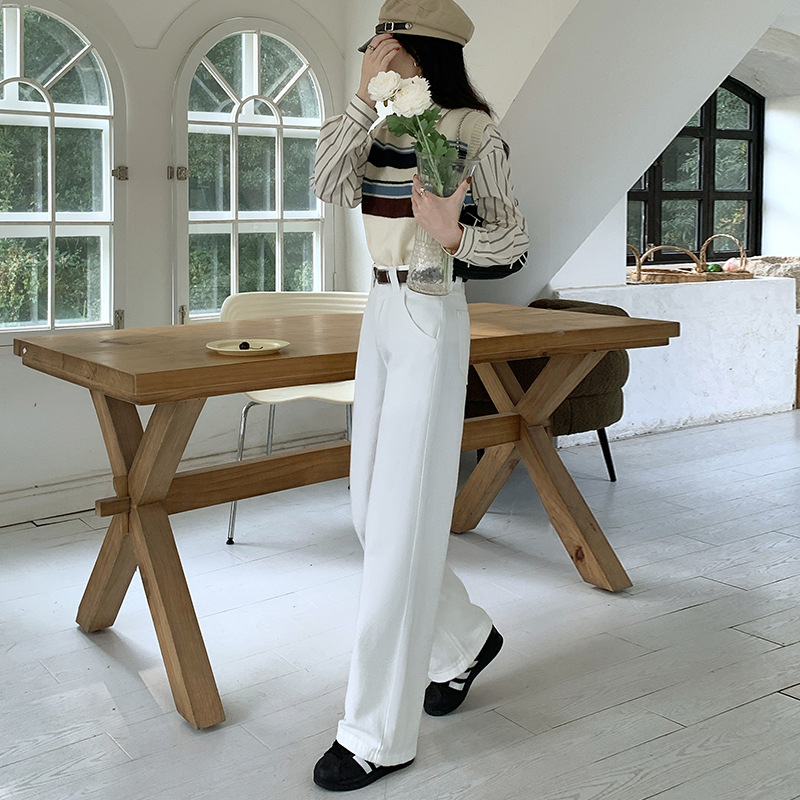 American retro straight-leg jeans for women's summer and autumn 2024 new style, petite high-waisted loose wide-leg floor-length jeans for women Specification image