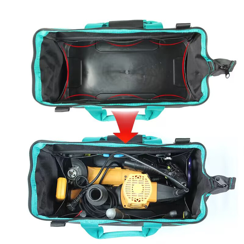Thickened, sturdy and durable large-sized waterproof multi-pocket plastic-bottom water and electricity tool bag, men's slanted single-shoulder storage bag details Picture