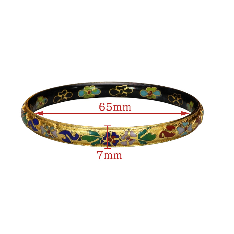Beijing Cloisonne vintage collectibles, classical ethnic style copper body cloisonne enamel jewelry No. 7 flat gold base bracelet Item Picture