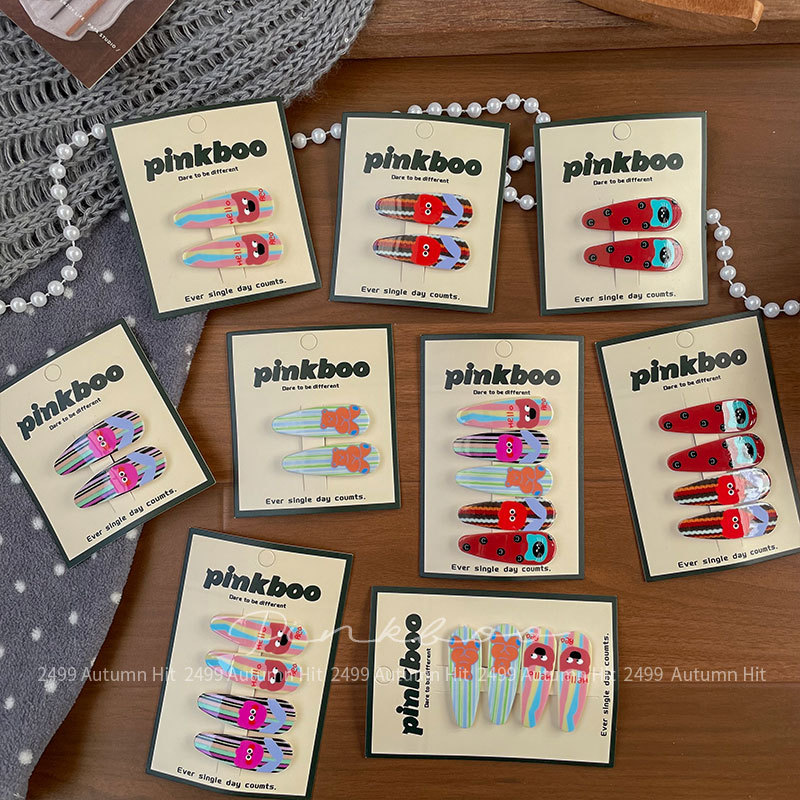 New Korean-style dopamine color printed bear hair clips for children, side-cut bangs clips, cute side clips, pinkboo color striped hair clips, cartoon decorations, multiple styles, fashionable and personalized hair for girls Application Scenario
