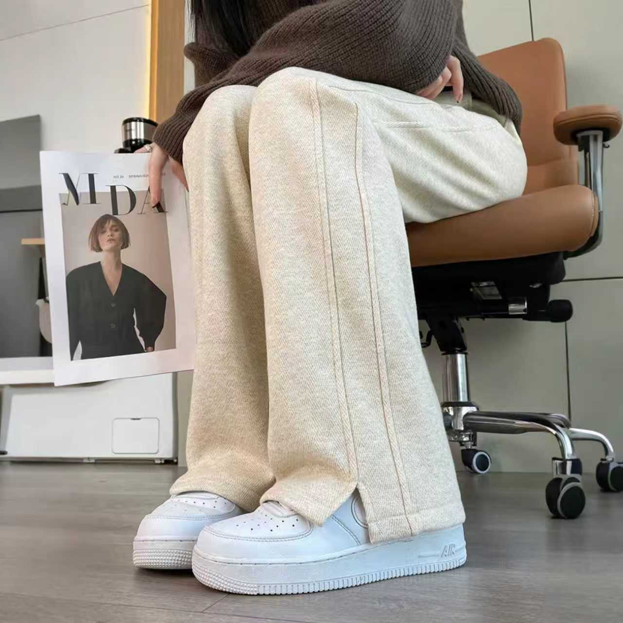 Cashmere wide-leg pants for women's autumn and winter 2025 new style loose straight-leg, loose drape, fleece and thickened glutinous rice casual pants