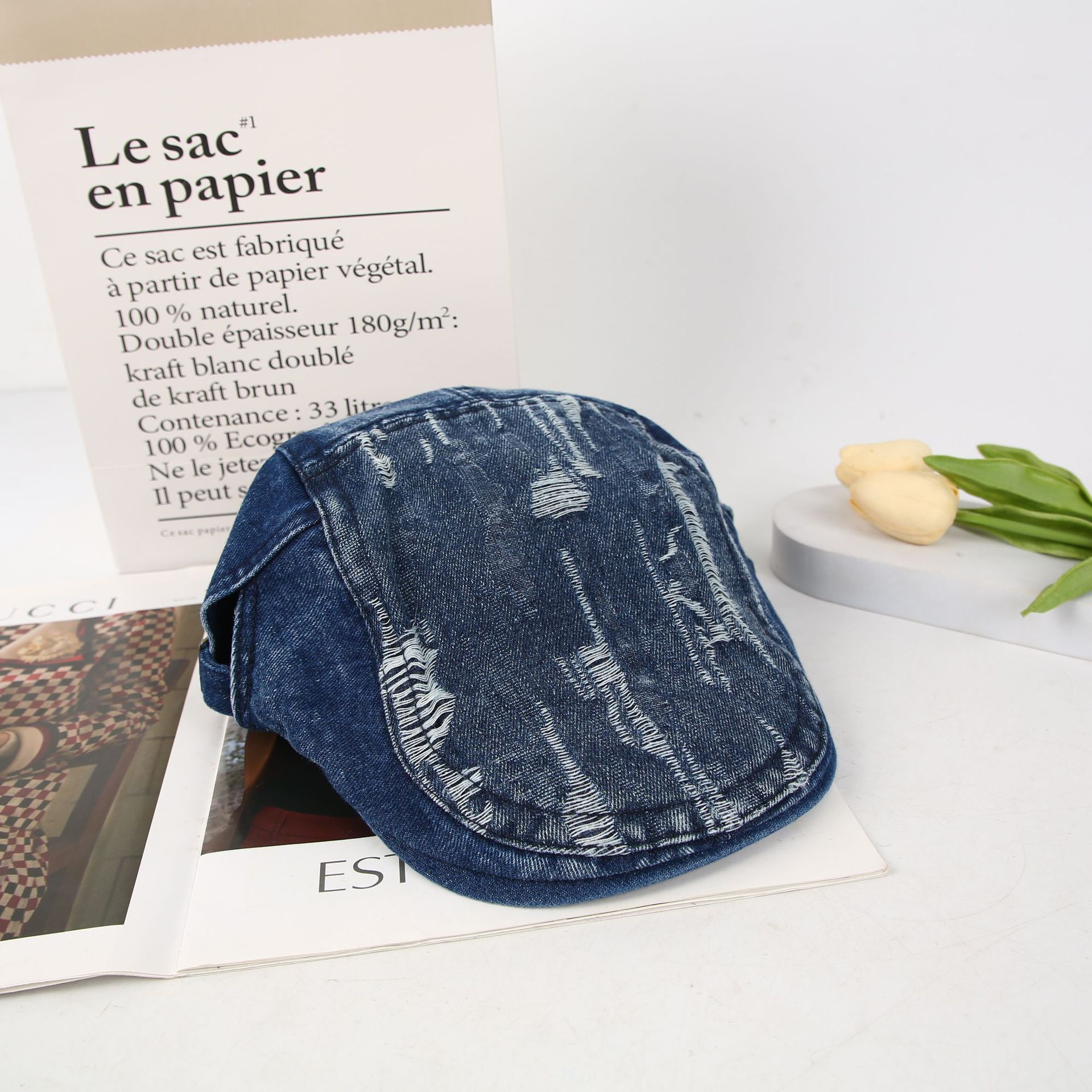 Japanese retro and aged denim forward hats, men's summer fashion, versatile and stylish, painter hats, newsboy hats, women's trendsetter full figure