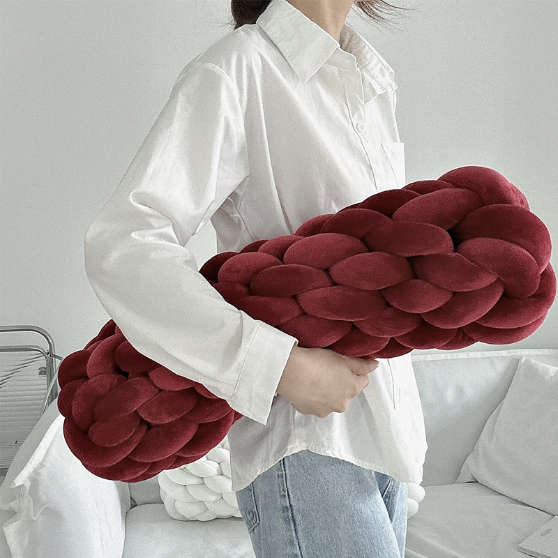 跨境编织长条麻花抱枕沙发靠垫床头枕头办公室摆件床靠枕毛绒玩具