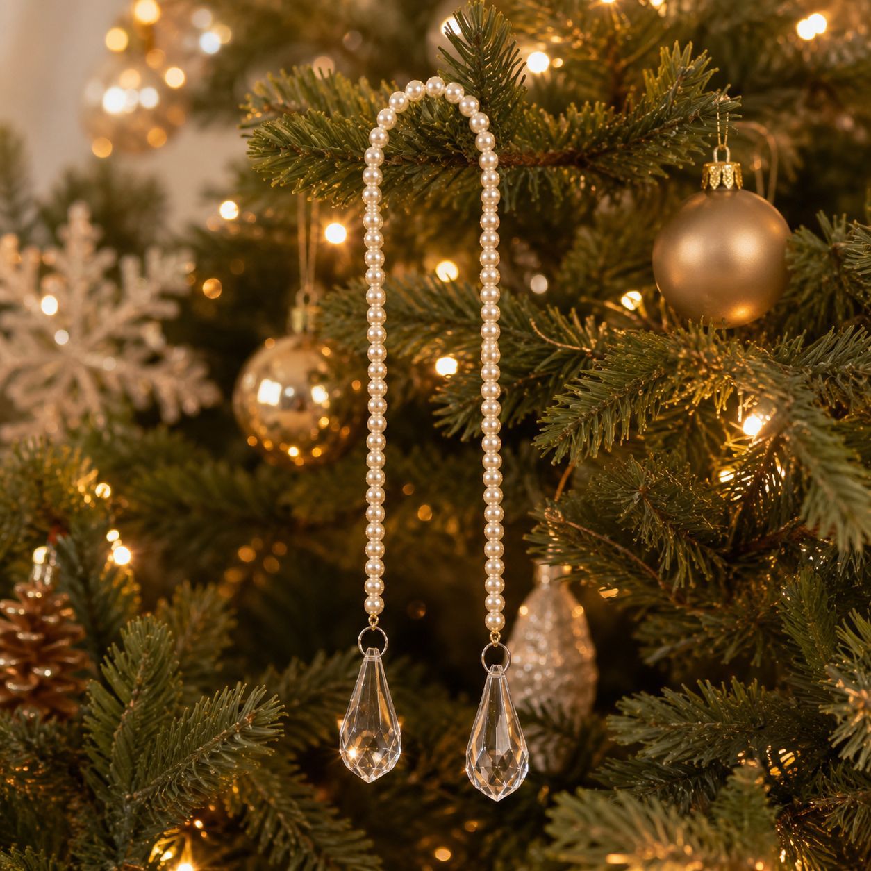 Crystal pearl strings, Christmas tree ornaments, Christmas balls, festival decorations, Christmas gifts, Christmas glasses and Christmas socks embellish the Christmas atmosphere details Picture