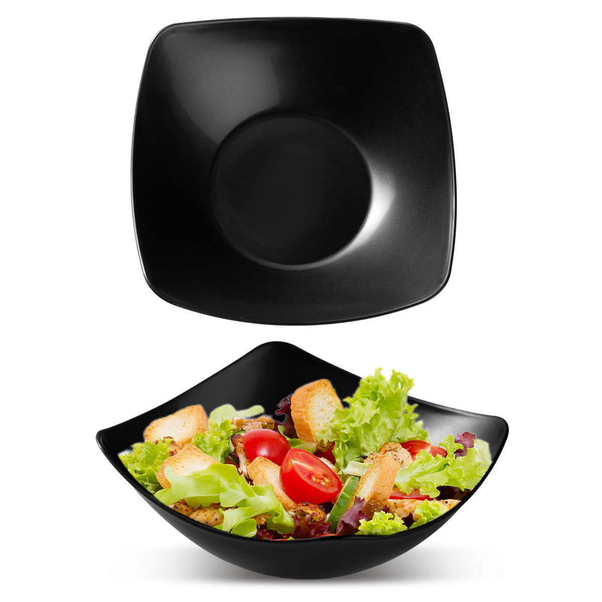 Cross-border microwave-safe black plastic plates, four-corner bowls, household high-quality appearance level vegetable bowls and plates, salad bowls, deep soup plates Specification image
