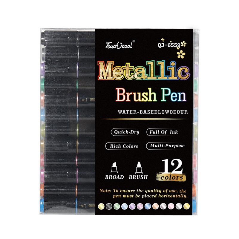 Cross-border double-headed metal pearlescent paint pen, soft acrylic black cardstock drawing pen, 12-color waterproof quick-drying marker pen Item Picture