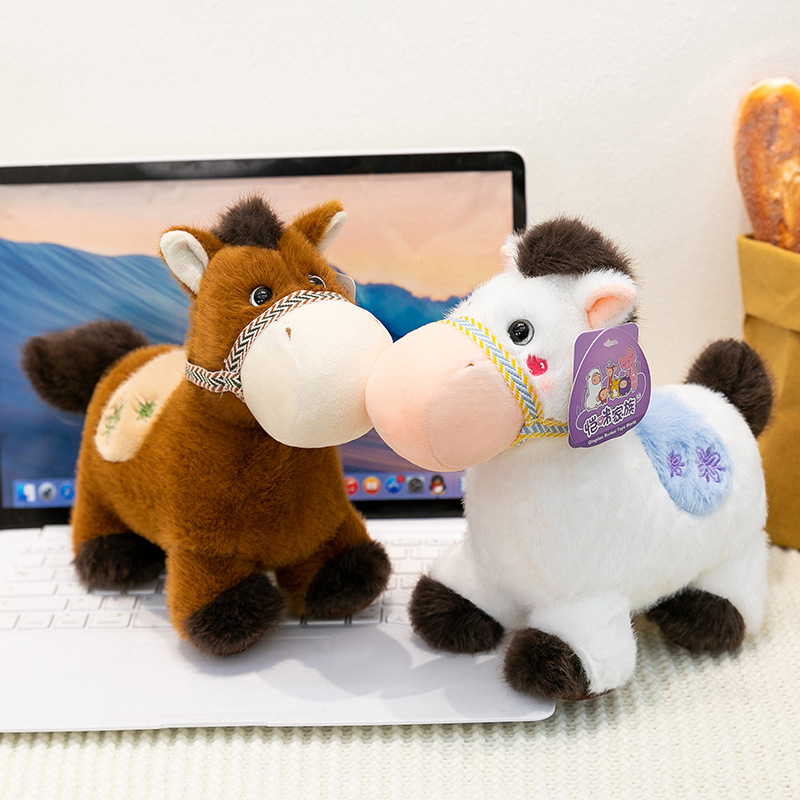 Simulated Little horse plush toy, zodiac horse figurine, table companion, living room decoration doll, a gift for girls and children details Picture