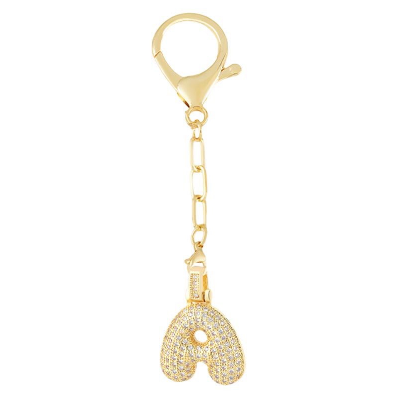 Wholesale of cross-border fashion 26-letter keychain bags, copper-plated and zirconium-inlaid letter pendants Item Picture