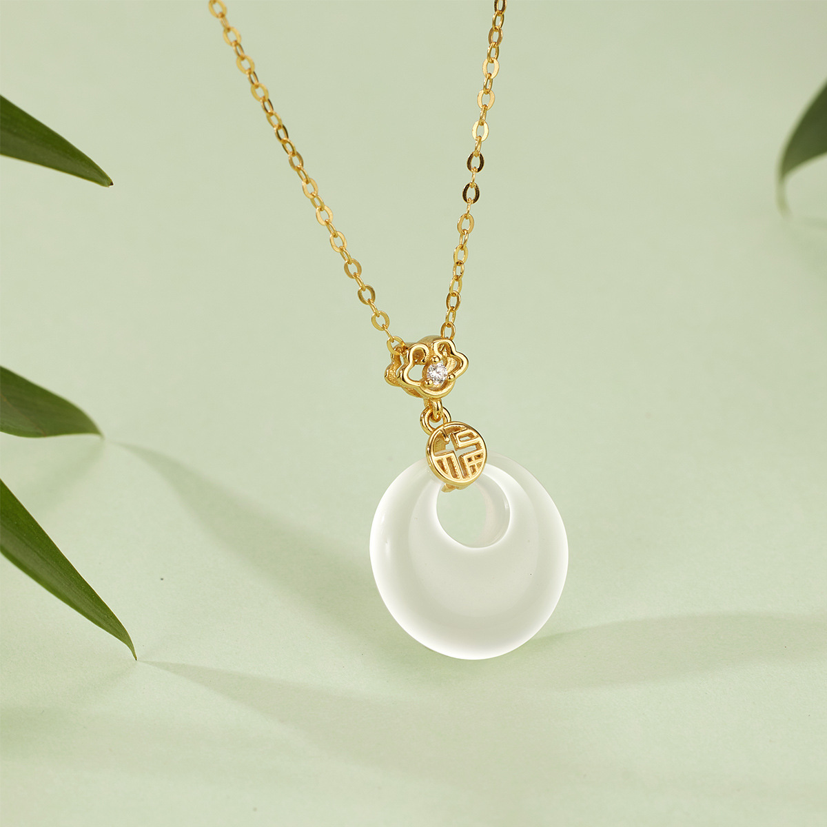 Chalcedony Blessing and peace Pendant necklace for women, new Chinese-style national trend Auspicious Cloud blessing brand white jade pendant details Picture