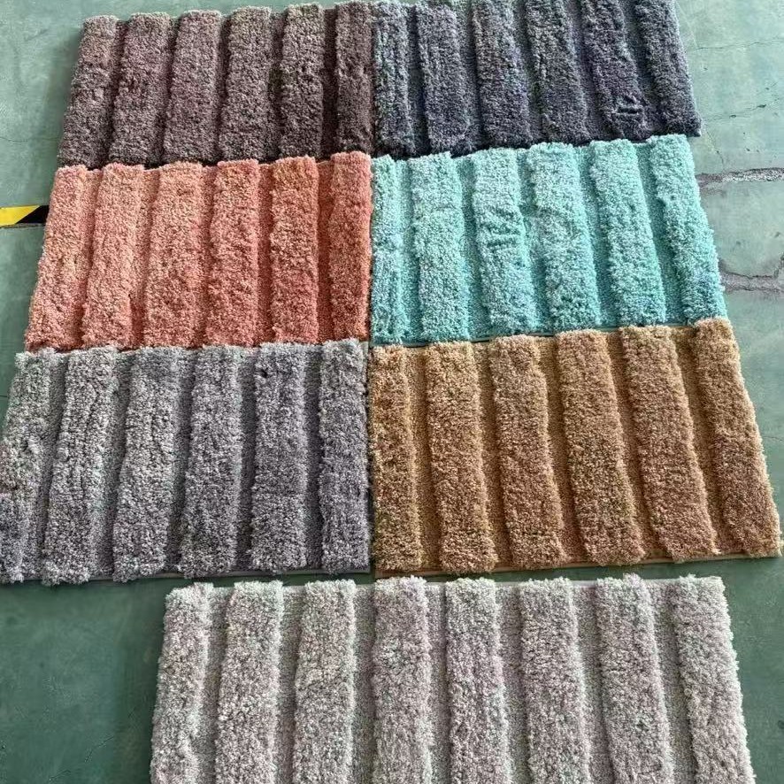 超纤簇绒高割低毛纯素色粗条纹毛绒室内卧室沐浴吸水门垫地垫