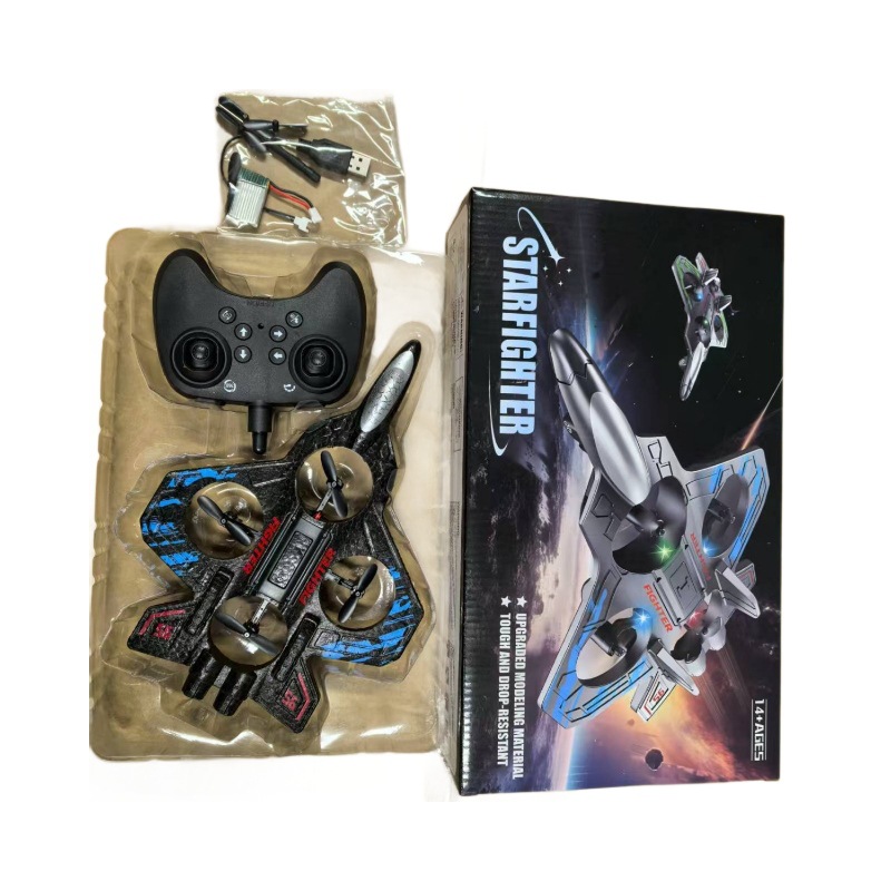 跨境热销遥控泡沫飞机四轴无人机灯光翻滚特技表演战斗机定制批发白底实物图