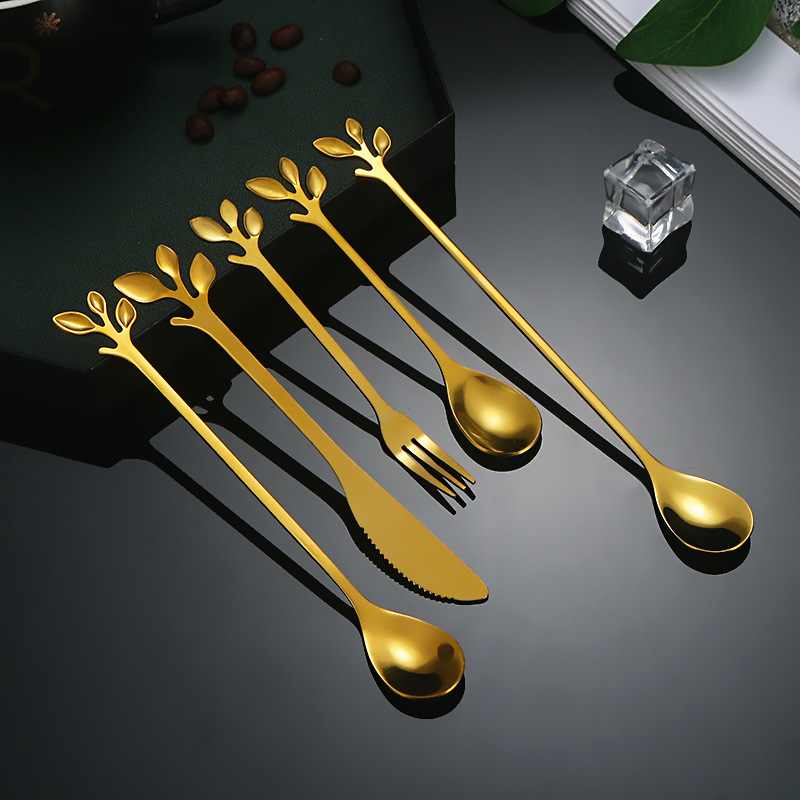 Creative gift spoons, gift spoons, leaf spoons, fork knives, stainless steel cakes, coffee spoons, bird's nest desserts