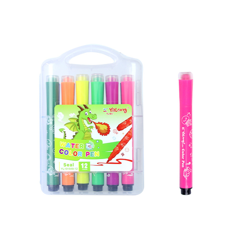 Yalong Cross-border washable 12-color ribbon stamp pen tip round handle art watercolor pen Children's marker pen