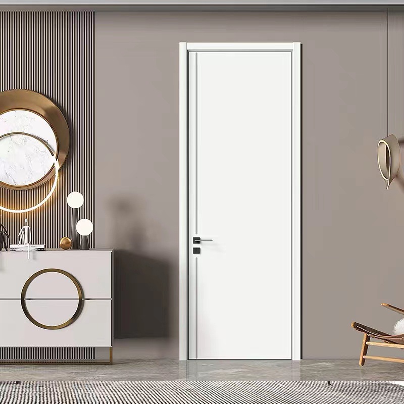 Ultra-narrow room wooden door, bedroom silent door, high-end lacquered modern simple wooden door details Picture