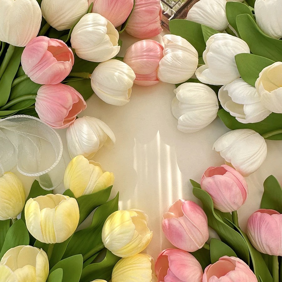 Tulipanes simulaciones florales falsas flores decoración de salón flores artificiales en seda decoración del hogar sentido tulipanes simulaciones florales - 4