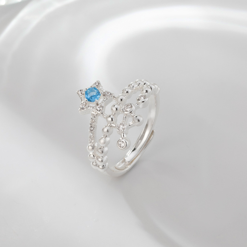 柏伶饰品新品轻奢海盐蓝星星戒指女小众设计感中古风个性开口指环