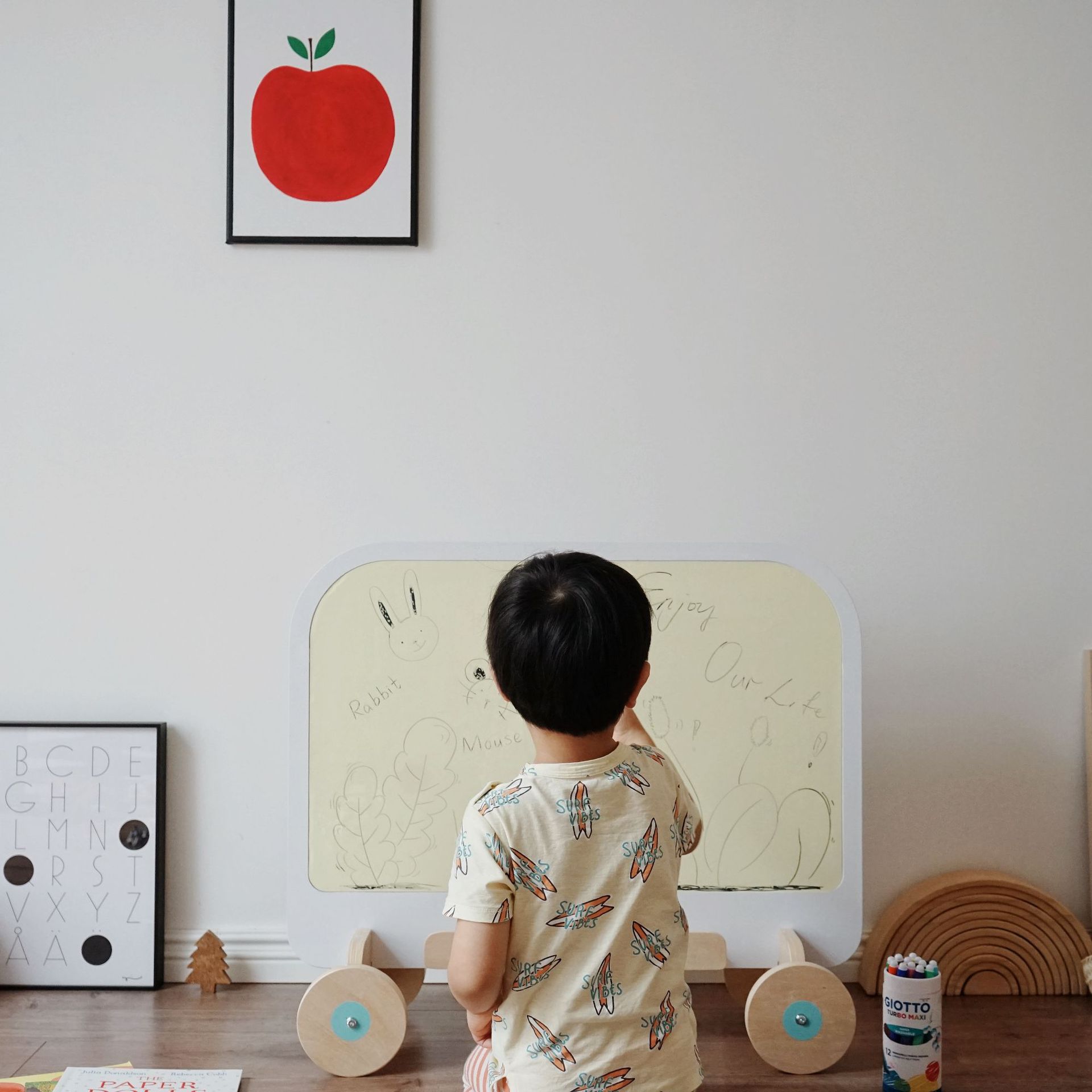 Cross-border Korean wooden children's picture book rack, drawing board, two-in-one storage rack, baby bookshelf, reading children's bookshelf Specification image