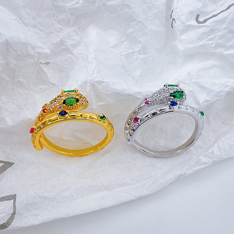 The new women's simple and slightly inlaid snake ring from Bai Ling Accessories is a light luxury and personalized colorful ring that is fashionable and economical. It is a zodiac finger ring