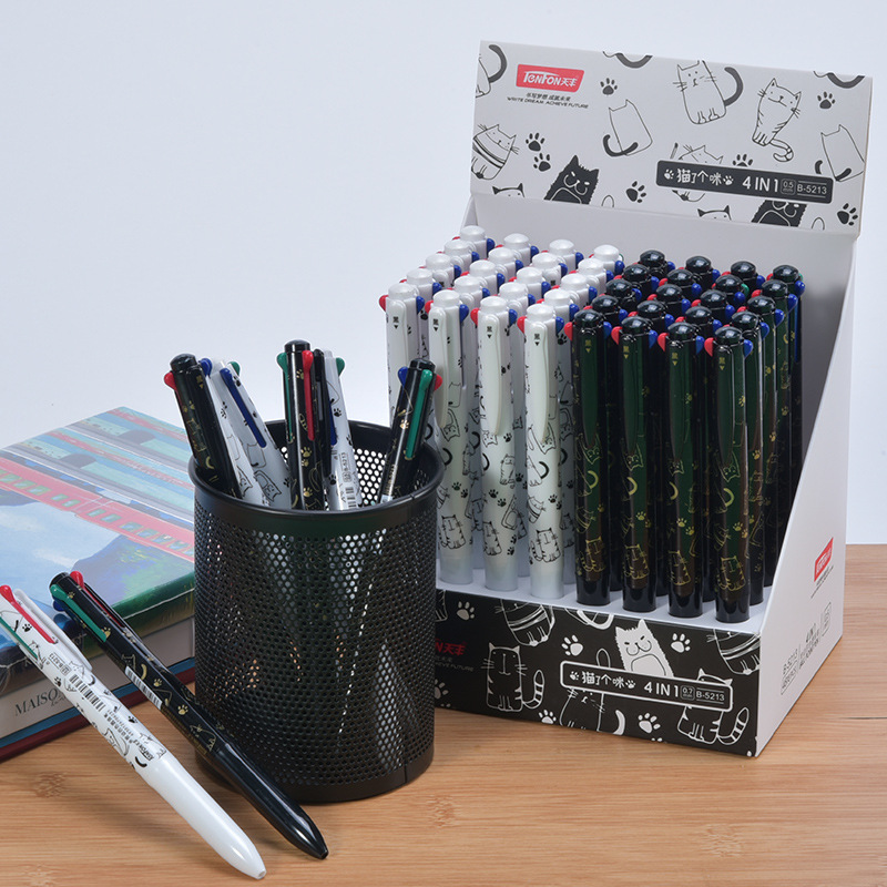 Tianfeng Four-color Black and White Cat Ballpoint Pen 5213 Multi-color Ballpoint Pen Wholesale Factory Direct supply 48 pieces per box Application Scenario