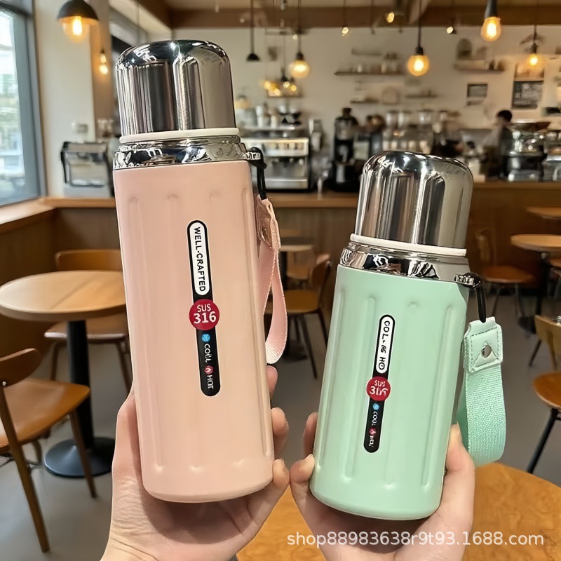 New Roman 316 stainless steel tea brewing insulated cup with lid, high-end tea and water separation handle, large-capacity gift cup details Picture