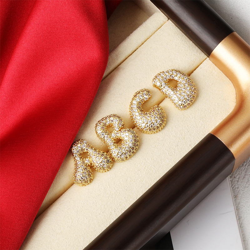New cross-border necklace: 18k real gold zircon micro-inlaid bubble balloon diy English name 26-letter pendant details Picture