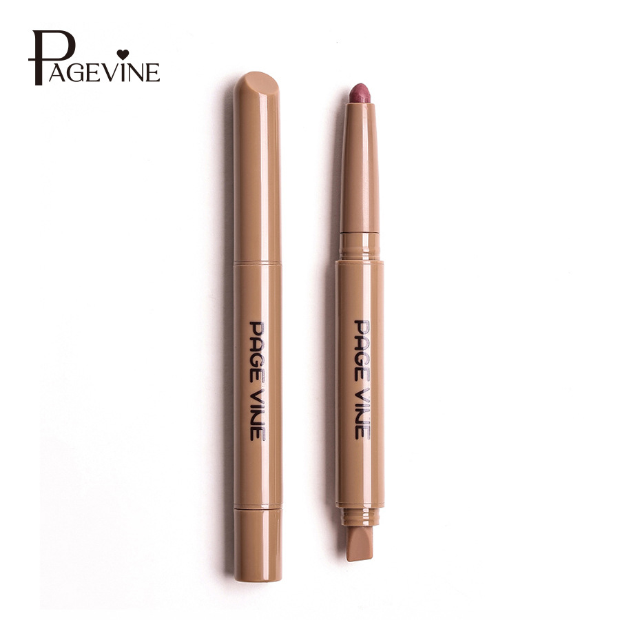 跨境彩妆 PAGE VINE 亚马逊哑光双头丝滑多肽唇线笔裸色口红外贸