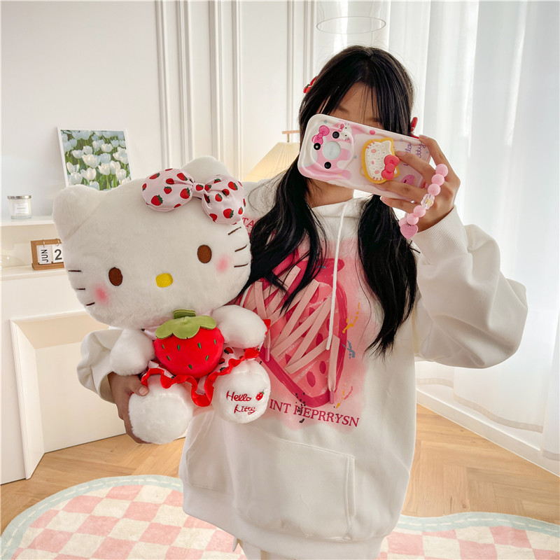 Wholesale of cute strawberry Hello Kitty dolls, plush toys, KT dolls, claw machine dolls, birthday gifts for girls details Picture