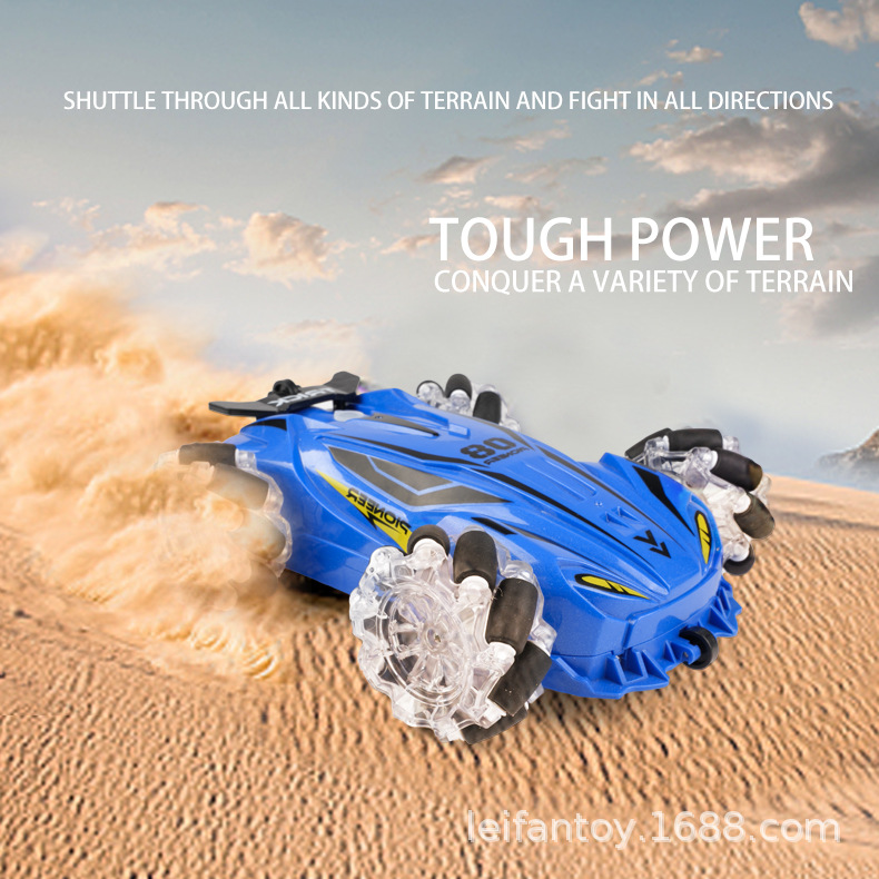 New 2.4G four-wheel drive off-road dual-sided drift stunt remote control car, luminous spray, rechargeable children's toy gift details Picture