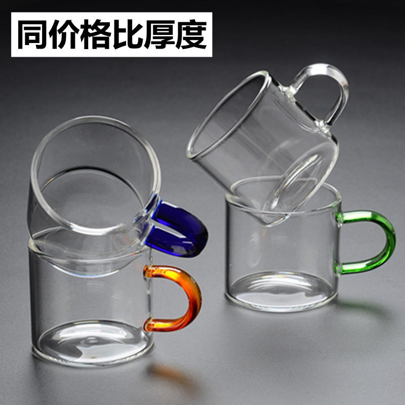 High borosilicate transparent glass with handle, single-layer small tea cups, colored handle, straight small tea cups Application Scenario