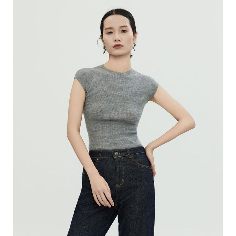 白露版型巨好无缝短袖针织衫半袖打底上衣圆领T恤女羊毛衫修身详情图2